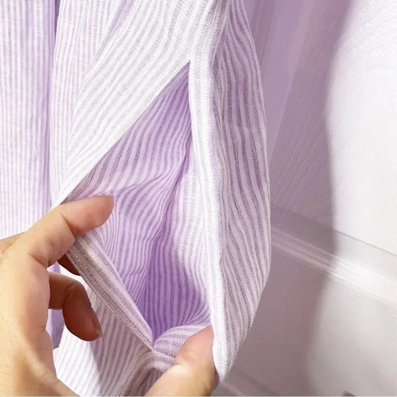 HILL HOUSE Athena Midi Nap Dress Linen Lilac Stripe Size XL Romantic Pockets - Picture 5 of 10